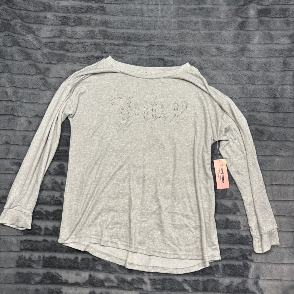 Juicy Couture Sleepwear Gray Rhinestone Logo Long Sleeve Top 5116-51 Large NWT